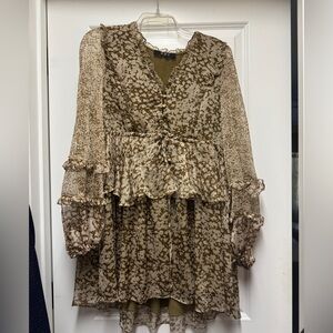 Chic Brown Patterned Mini Dress